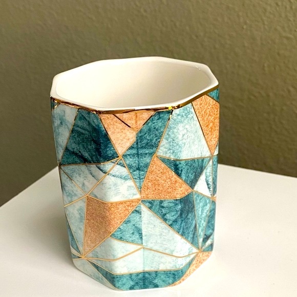 Ceramic Organizer - Abstract Geometric - Contemporary Marbled - Green Orange NWT - Picture 4 of 7